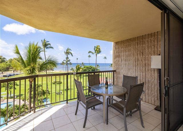 Covered patio with ocean view