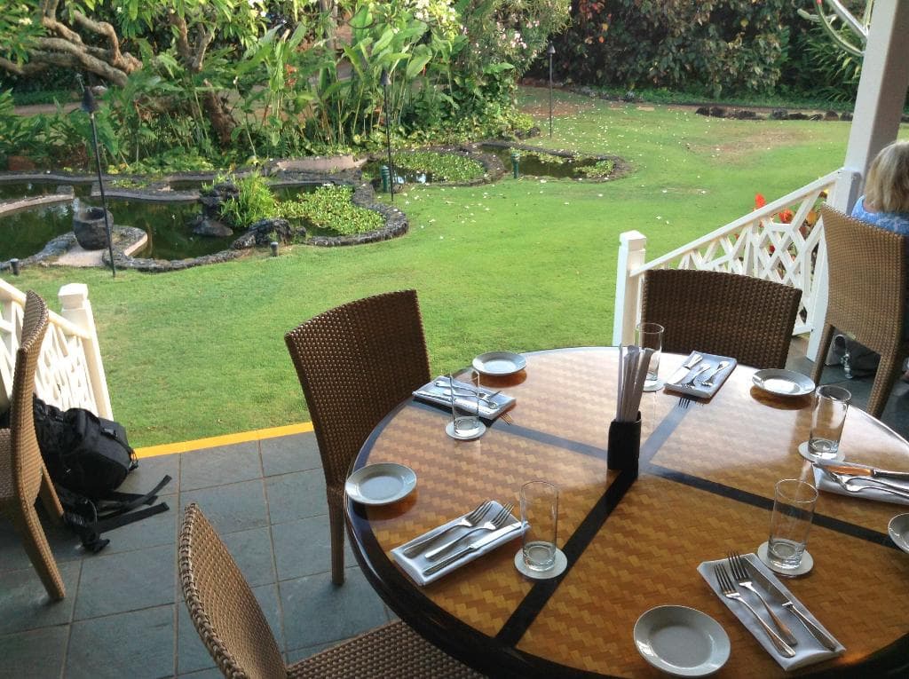 Covered patio with ocean view