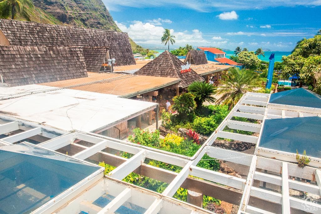 Covered patio with ocean view